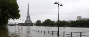 View of the flooded river-side of the River Seine near the Eiffel tower in Paris after days of almost non-stop rain caused flooding in the country